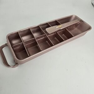 Vtg Quickube Ice Cube Maker Tray 12 Cubes Missing‎ Slot Aluminum Rose Gold Pink